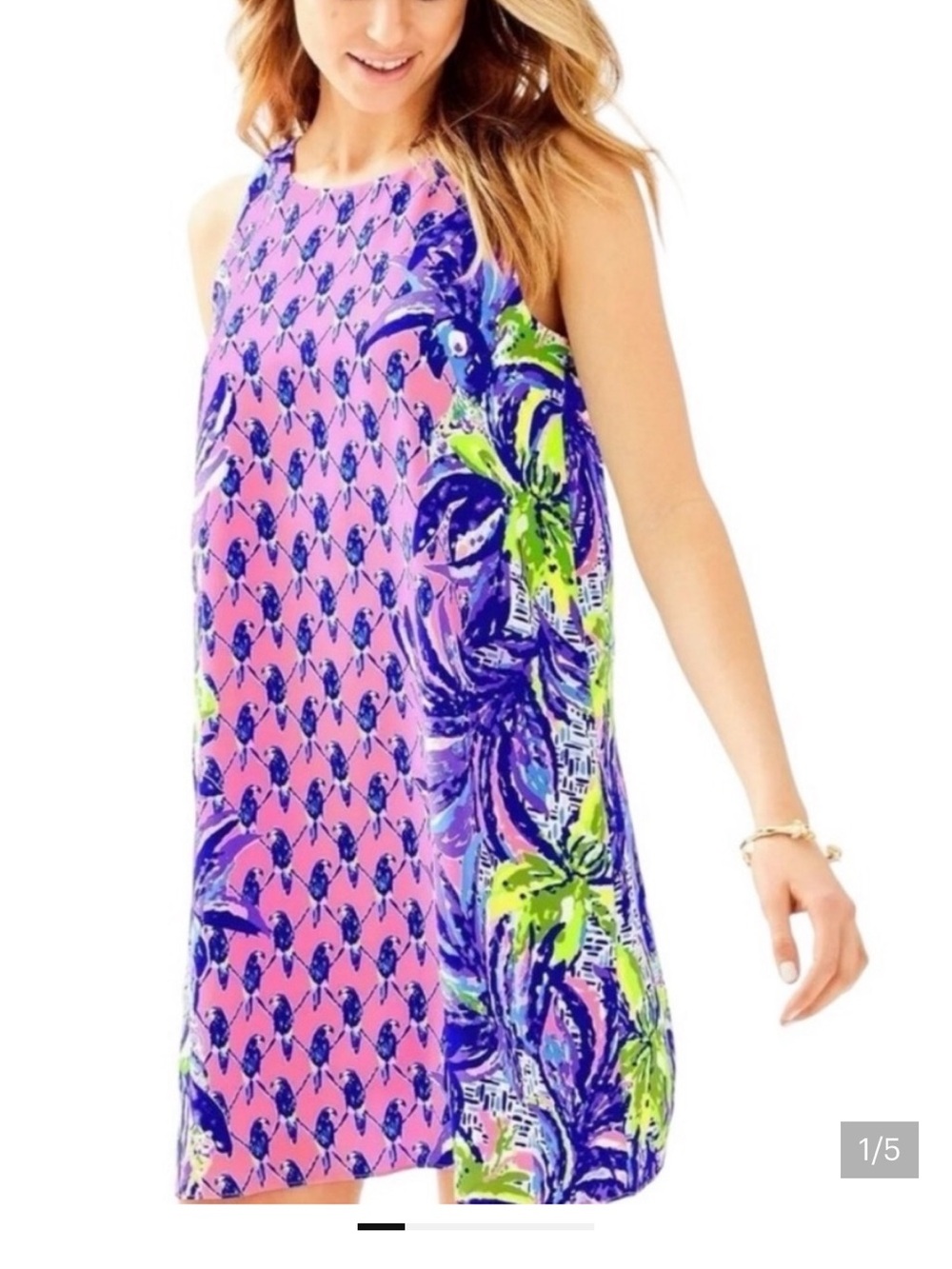 Lilly Pulitzer Fannie Dress Brazilian Brown Cream Pink Accents Women's large